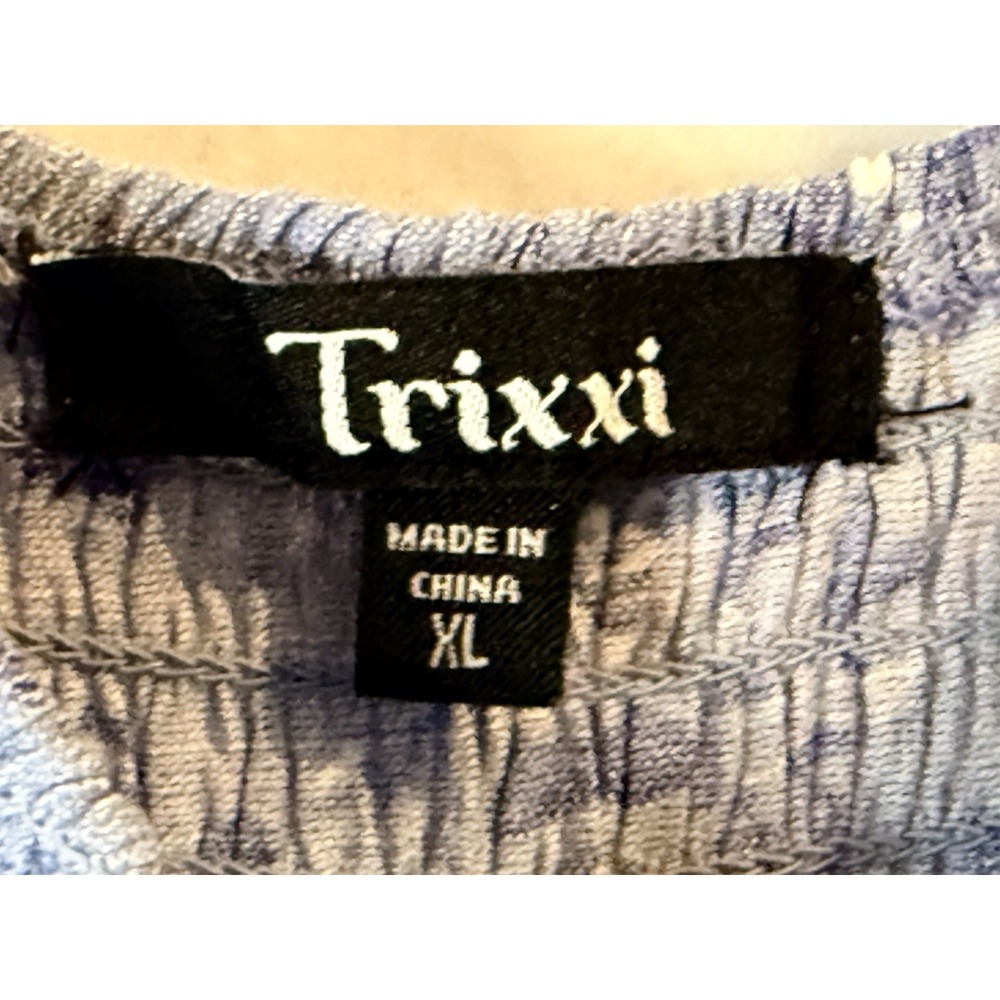 Trixxi Women's Blue White Floral Puffed Long Sleeve V-Neck‎ Mini Dress Size L - Picture 5 of 9
